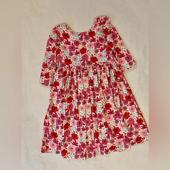 Mila & Rose Secret Garden 3/4 Sleeves Pink and Red Floral Twirl Dress - Picture 2 of 5